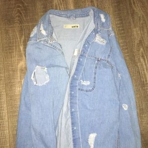 Top shop Chambray Distressed Button Down